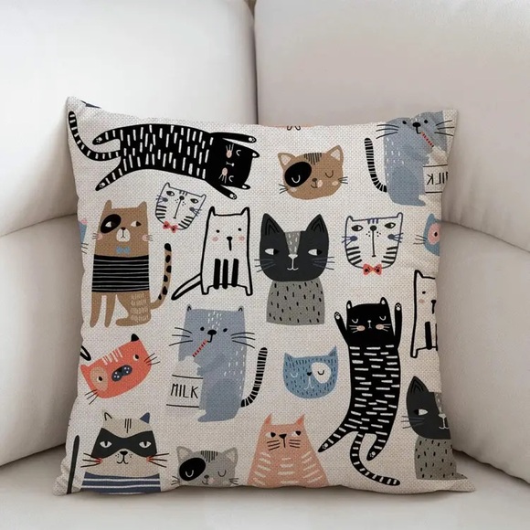 Funny Cats & Milk Bottle Linen Throw Pillow Cover - NWT - Picture 3 of 3